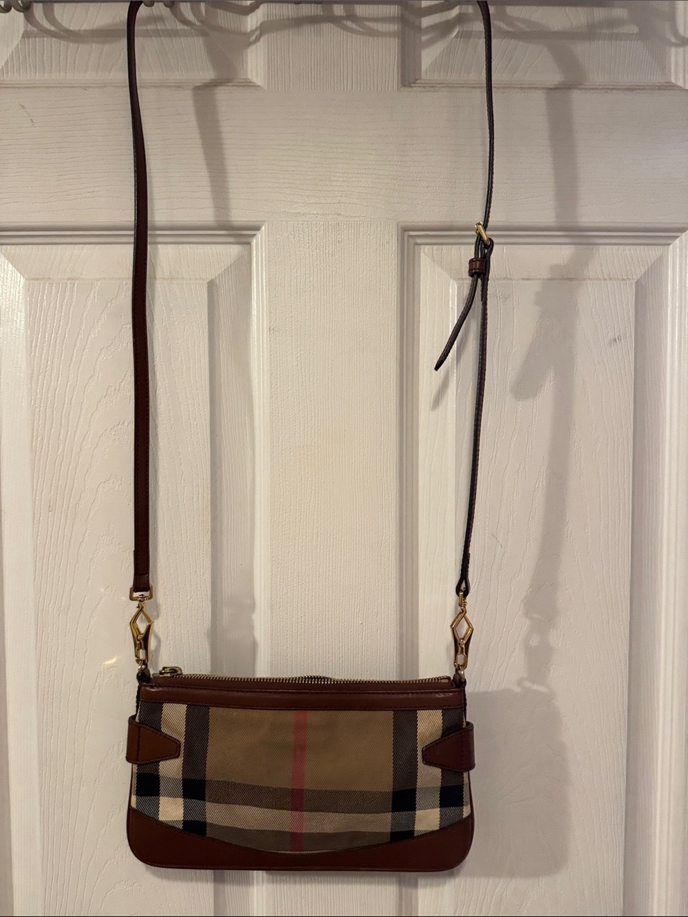 Burberry Tan and Brown Check Crossbody with Leather Trim - Picture 4 of 5